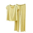 thumbnail image 2 of Fewfanhot Pyjama pour Femmes Ensemble Été Ample Col Rond T-shirt à Manches Courtes Pantalon à Jambe Grand Tenue d'Intérieur Ensemble Deux Pièces, 2 of 9