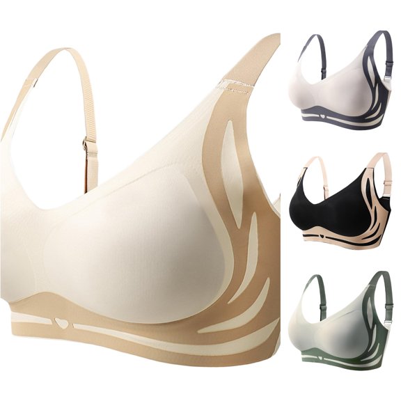 Xiaoxatg Bras for Older Women Front Side Buckle Lace No Steel Ring Seamless Gathering Adjustment Yoga Large Sleep Beige M