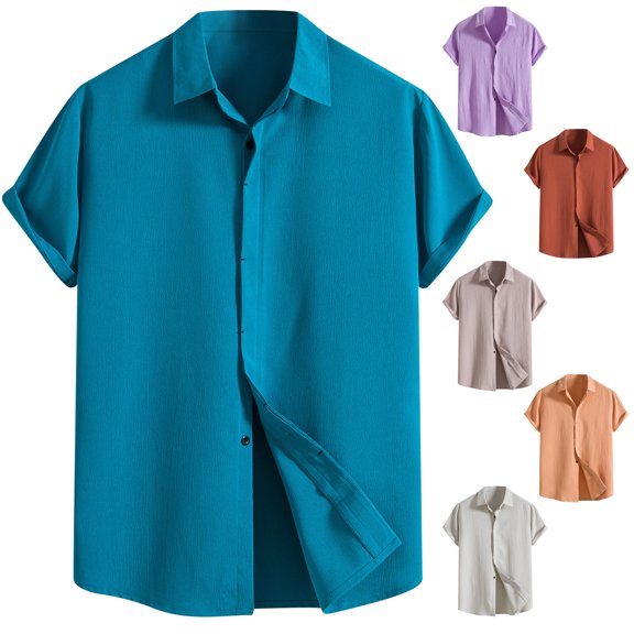 CHGBMOK Dress Shirts for Men Casual Short Sleeve Button Down Shirts Untucked Dress Shirts Wrinkle Free Summer Wedding Shirts Solid M-3XL