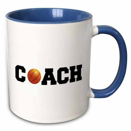 

3dRose coach black letters with basketball on white background - Two Tone Blue Mug 15-ounce