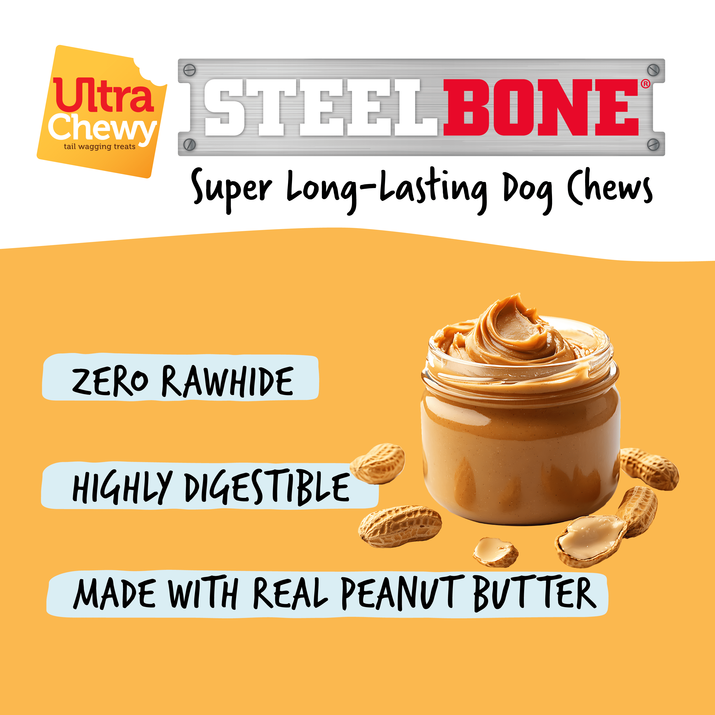 Ultra Chewy Steel Bones Peanut Butter Treat for Dogs, XLarge (2 Pack)