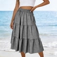 thumbnail image 2 of QATAINLAV Women's Boho Midi Skirts Elastic High Waisted Gingham Tiered A-Line Long Skirt Flowy Casual Summer Plaid Skirts Black XL, 2 of 9