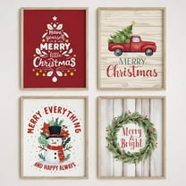 Hieng 4Pcs Farmhouse Christmas Wall Decor Prints, Festive Holiday Wreath Snowman Christmas Decorations Unframed