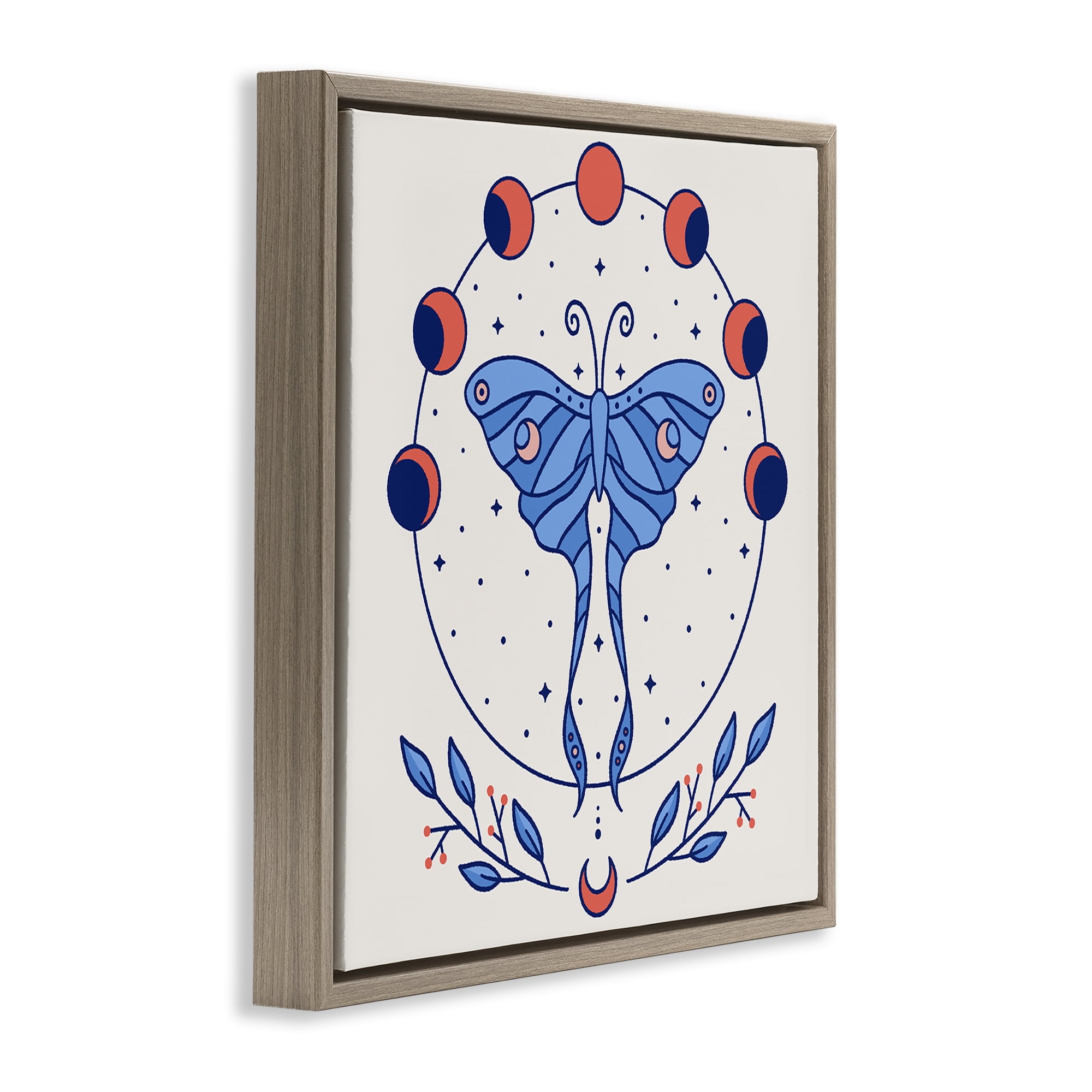 Stupell Industries Celestial Luna Moth Animals Painting Brown Floater Framed Canvas Art Print Wall Art, 18 x 18