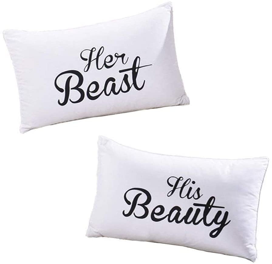 Set of 2 Her Beast ~ His Beauty Couples Printed Pillowcases 