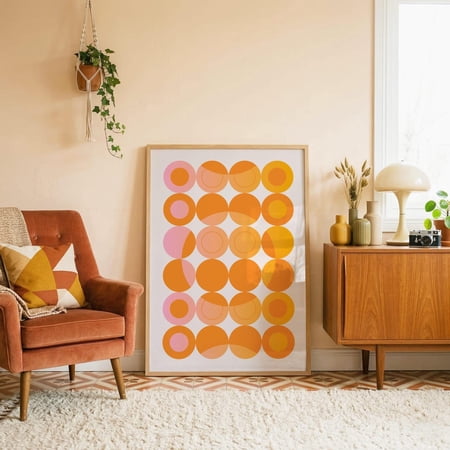 Mid Century Modern Wall Art Print Orange Retro 70s Geometric Decor Unframed Paper Print