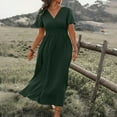 thumbnail image 3 of Hvot&aat Women's Summer Flutter Sleeve V Neck Dress Elastic Waist Pleated Slit Dresses Elegant Flowy Long Dress, 3 of 7