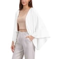 thumbnail image 4 of INSPIRE CHIC Women's Casual Cardigan 3/4 Sleeves Loose Fit Solid Color Linen Shrug S White, 4 of 6