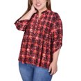 thumbnail image 1 of NY Collection Plus Size 3/4 Roll Tab Sleeve Y Neck Top, 1 of 3