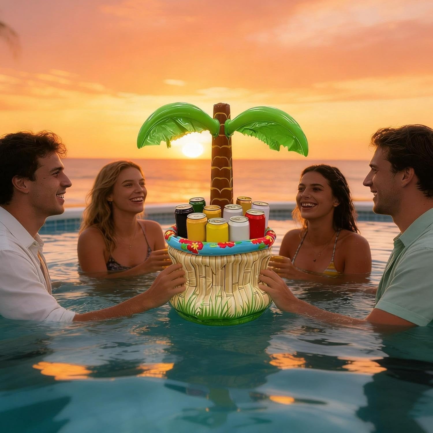 Inflatable Palm Tree Cooler Floating Drink Ice Bucket Tropical Party