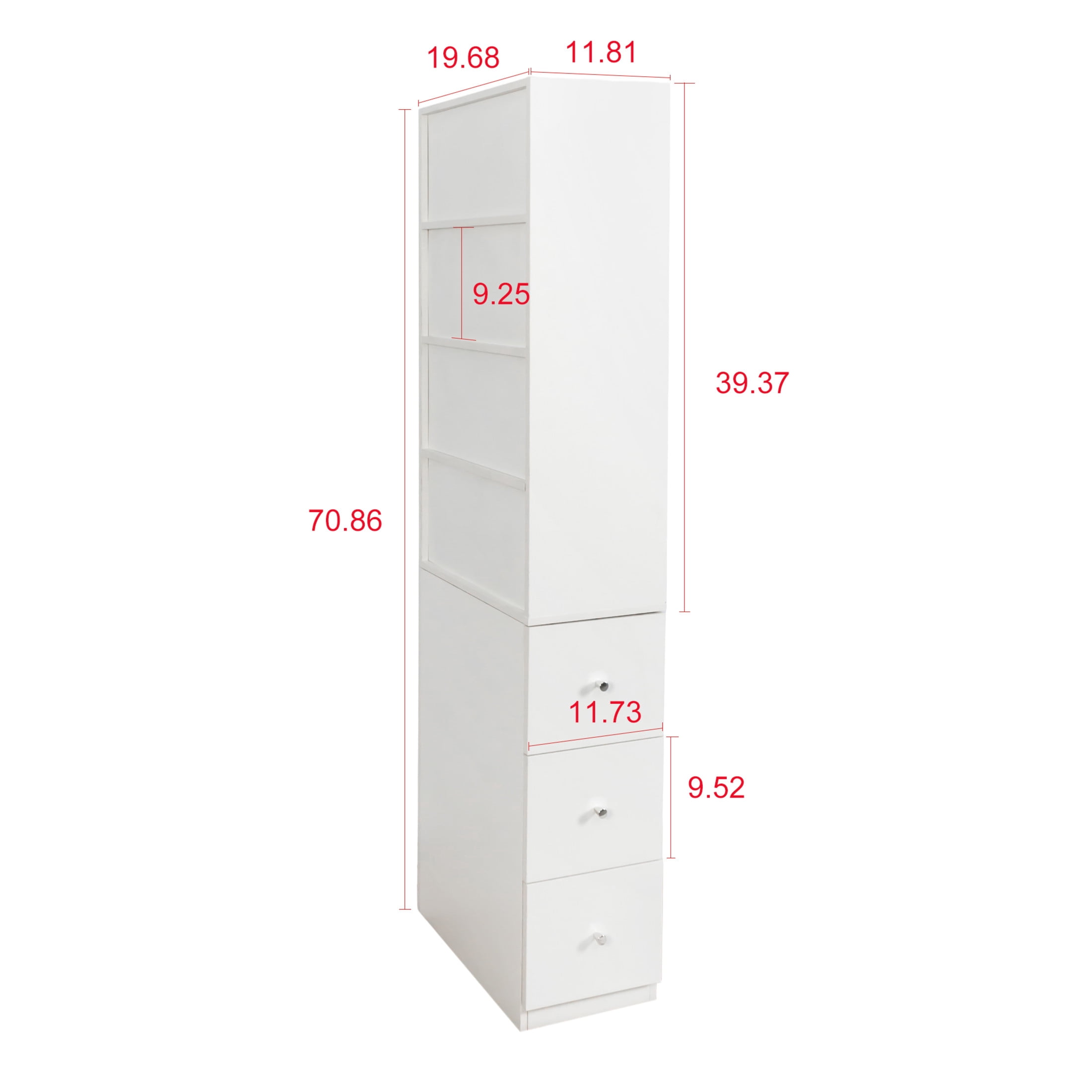 Noble House 70.87" Bookshelf Cabinet, with Shelves and Drawers, Modern Storage for Living Room or Home Office, White