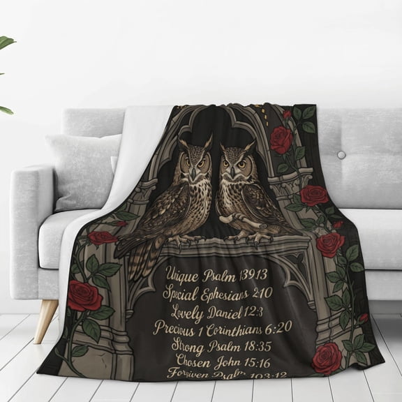 Owl Throw Blanket, Warm Flannel for Bed Couch Sofa Office Travel, Perfect Christmas Gift for Owl Lovers 50x40