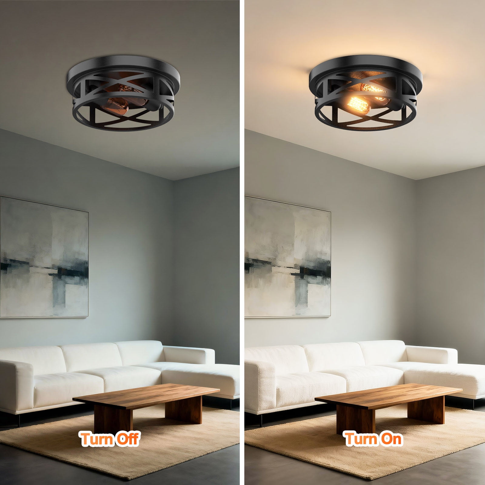 Flush Mount Ceiling Light, 2-Light Ceiling Light Fixture for Hallway, Kitchen, Farmhouse(2PCS)