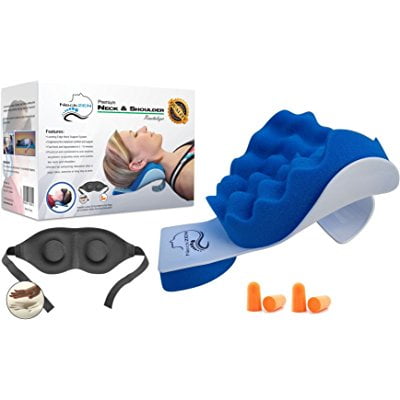 Cervical Neck and Shoulder Relaxer and Revitalizer by NeckZEN - Best Stiff Neck and Shoulder Pain Relief Support Pillow and Relaxation Device - BONUS Eye Mask and Ear