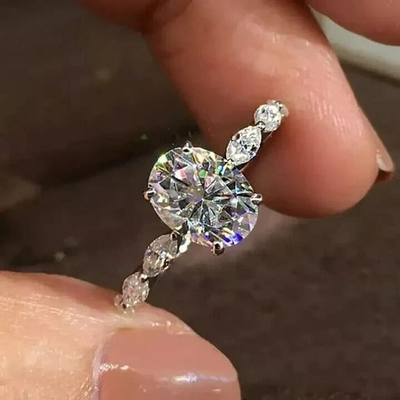 Forever Jewels 2.20Ct Oval Moissanite Womens Engagement Ring 14K White Gold Plated