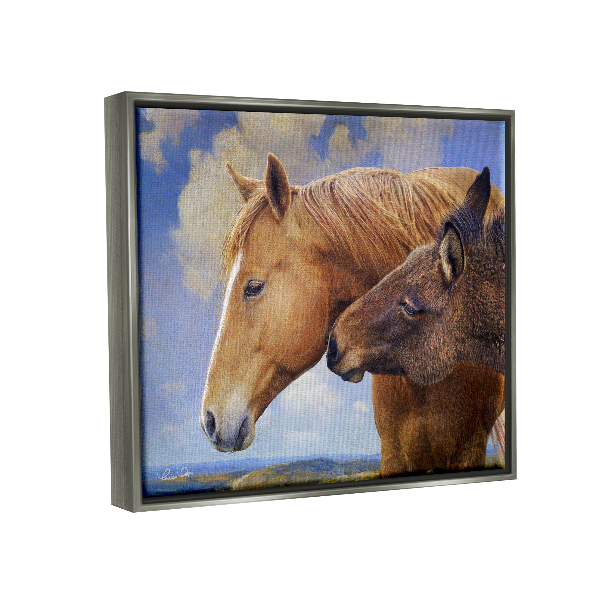 Stupell Farmhouse Horses Cuddle Nature Landscape Animals & Insects Photography Gray Floater Framed Art Print Wall Art