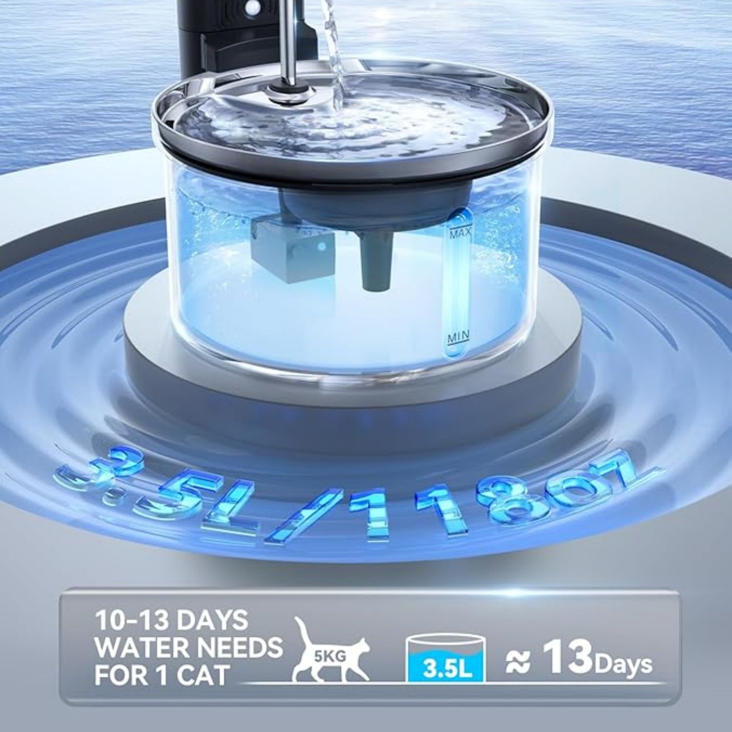 Stainless Steel Automatic Pet Water Dispenser, 4000mAh Battery Operated Water Fountains for Cats Dogs - 3.5L/118oz