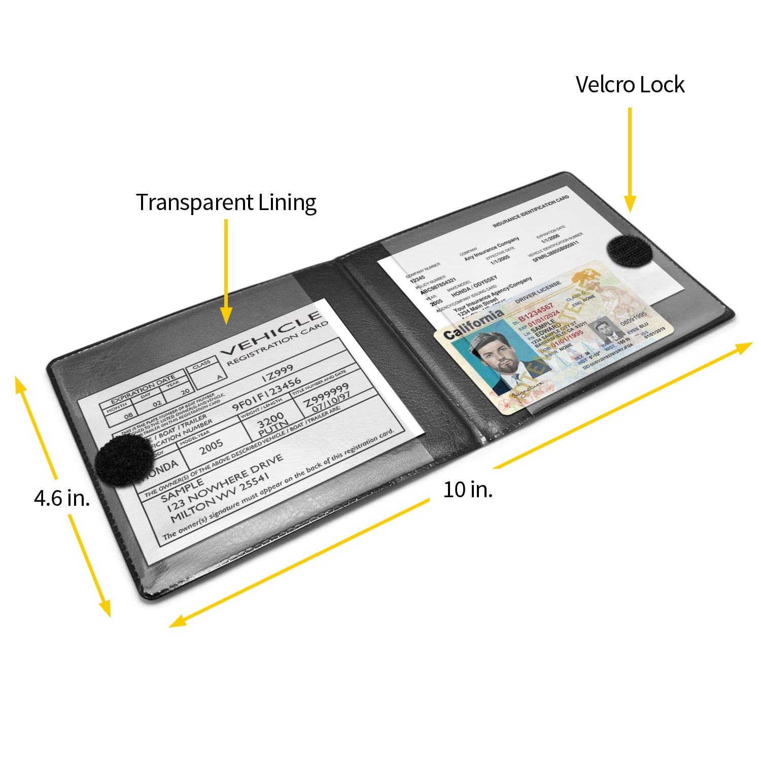 Honda Logo Car Auto Insurance Registration Black PVC Document Holder Wallet