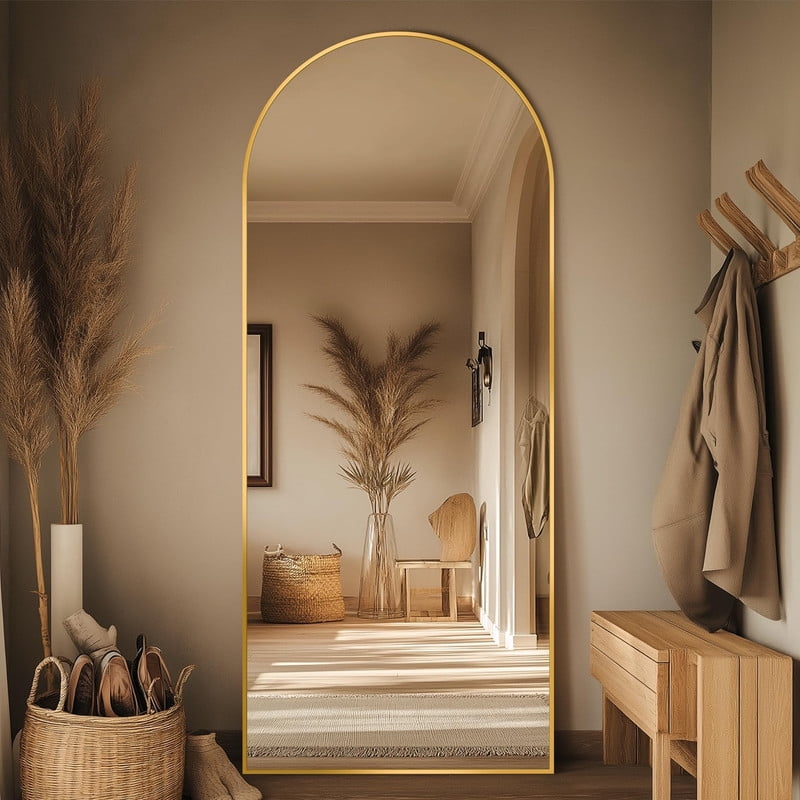SEETHRUGLIMMER 65"x 24.2" Arched Full Length Mirror Free-Standing Wall Mounted Floor Mirrors, Gold