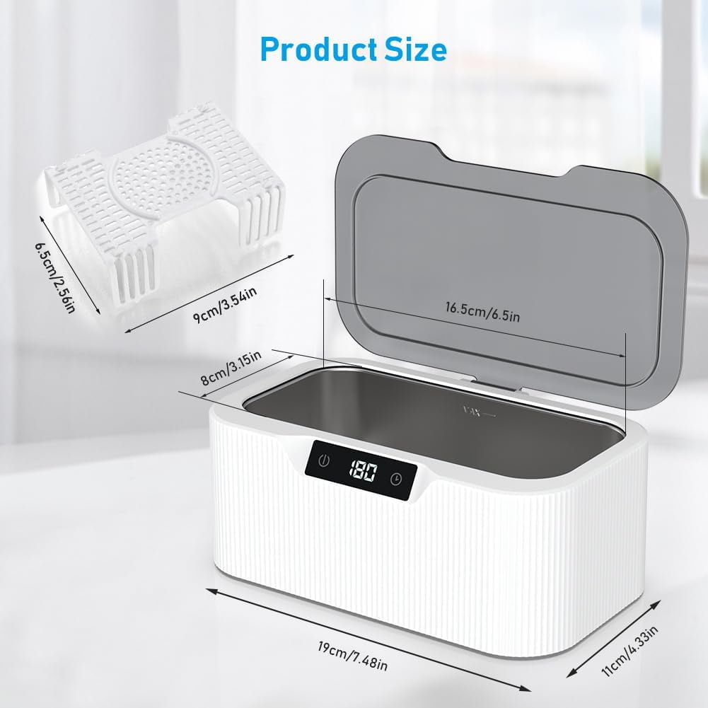 QD-Gotrays Ultrasonic Cleaner 500ml Jewellry Cleaner Silver Cleaner with Watch Stand for Jewelry Necklace Ring Eyeglasses Watch Denture, 47KHz Ultrasound Cleaner Machine Professional Sonic Cleaner