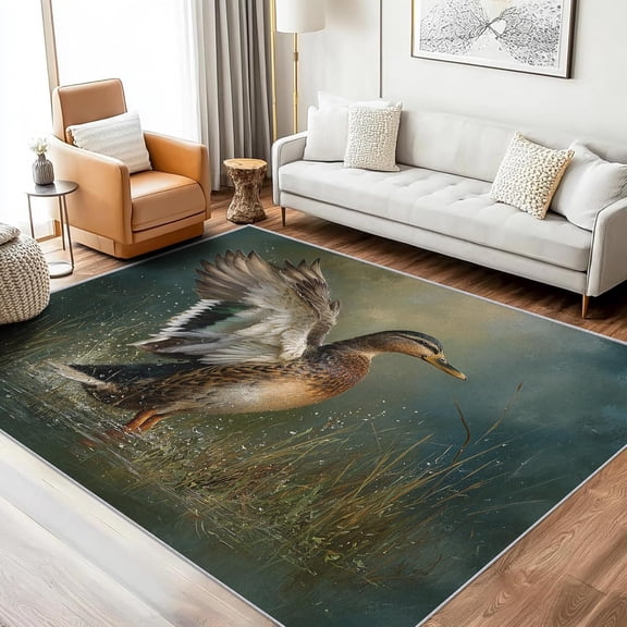 Rustic Mallard Duck Area Rugs, Farmhouse Hunting Animal Carpet, Washable Non Slip Low Pile Soft Rug for Living Room Bedroom Home Office Decor Mat 2x3ft