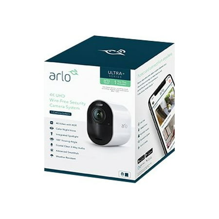 Arlo Ultra 4K HDR Security Camera System VMS5140 - 1 Wire-Free Rechargeable Battery Camera with Color Night Vision, Auto-Zoom, Weather-Resistant, Smart Siren and One Year of Arlo