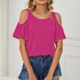 thumbnail image 2 of GXIPO Off Shoulder Shouder Shirts for Women Basic Crew Neck Tops Womens Fall Short Sleeve Blouse Flattering Tunic Purple S, 2 of 6