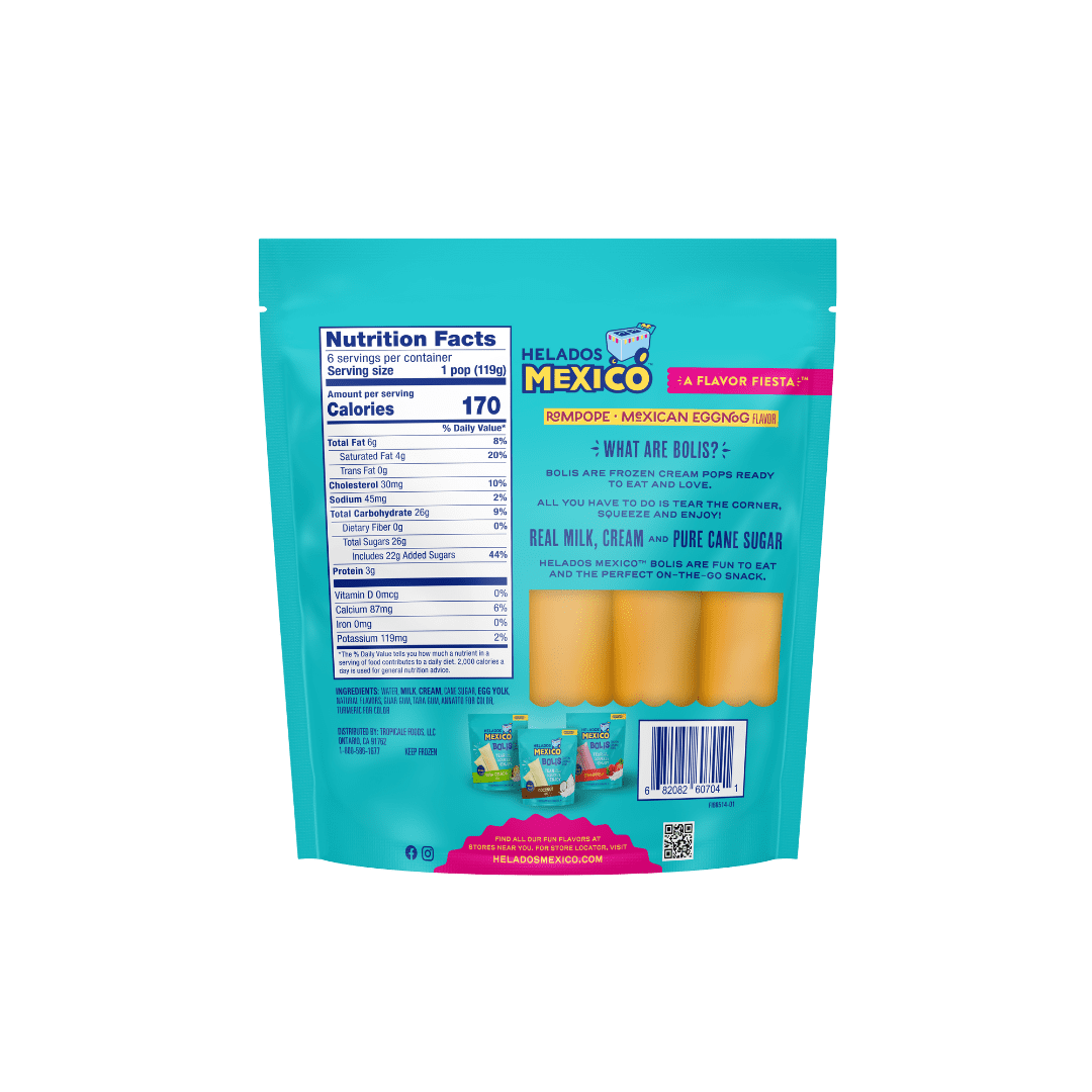 Helados Mexico Rompope Frozen Cream Pops in a Tube, Gluten-Free, 24 oz, 6 Count