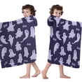 thumbnail image 4 of Dark Purple Halloween Ghosts with Boo Hooded Bath Towel，60"x35" for Ages 3 To 12 Kids, Quick Dry Lightweight Soft Microfiber Hood Beach Towel Cover Up for Kids, 4 of 7
