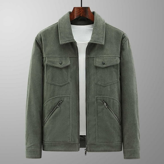 Lilgiuy New Casual Lapel Casual Sheep Jacket Men's Corduroy Gram Shirt Long Sleeve Hoodless Casual Outwear Jackets Army Green（） Fall Fashion for 2022 Spring Winter