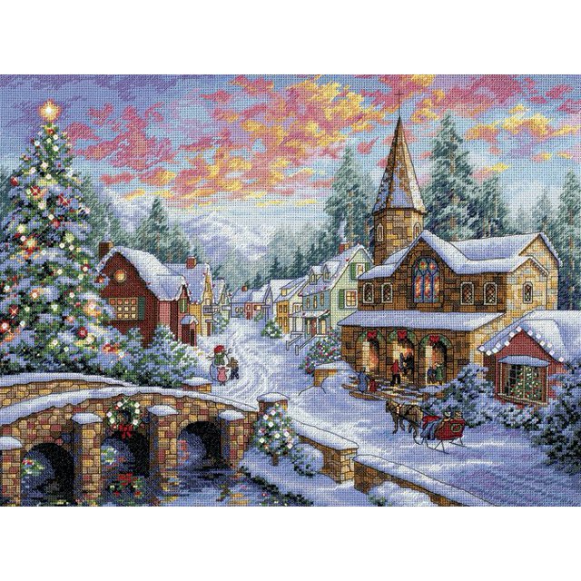 Gold Collection Holiday Village Counted Cross Stitch Kit-16"X12" 16 Count