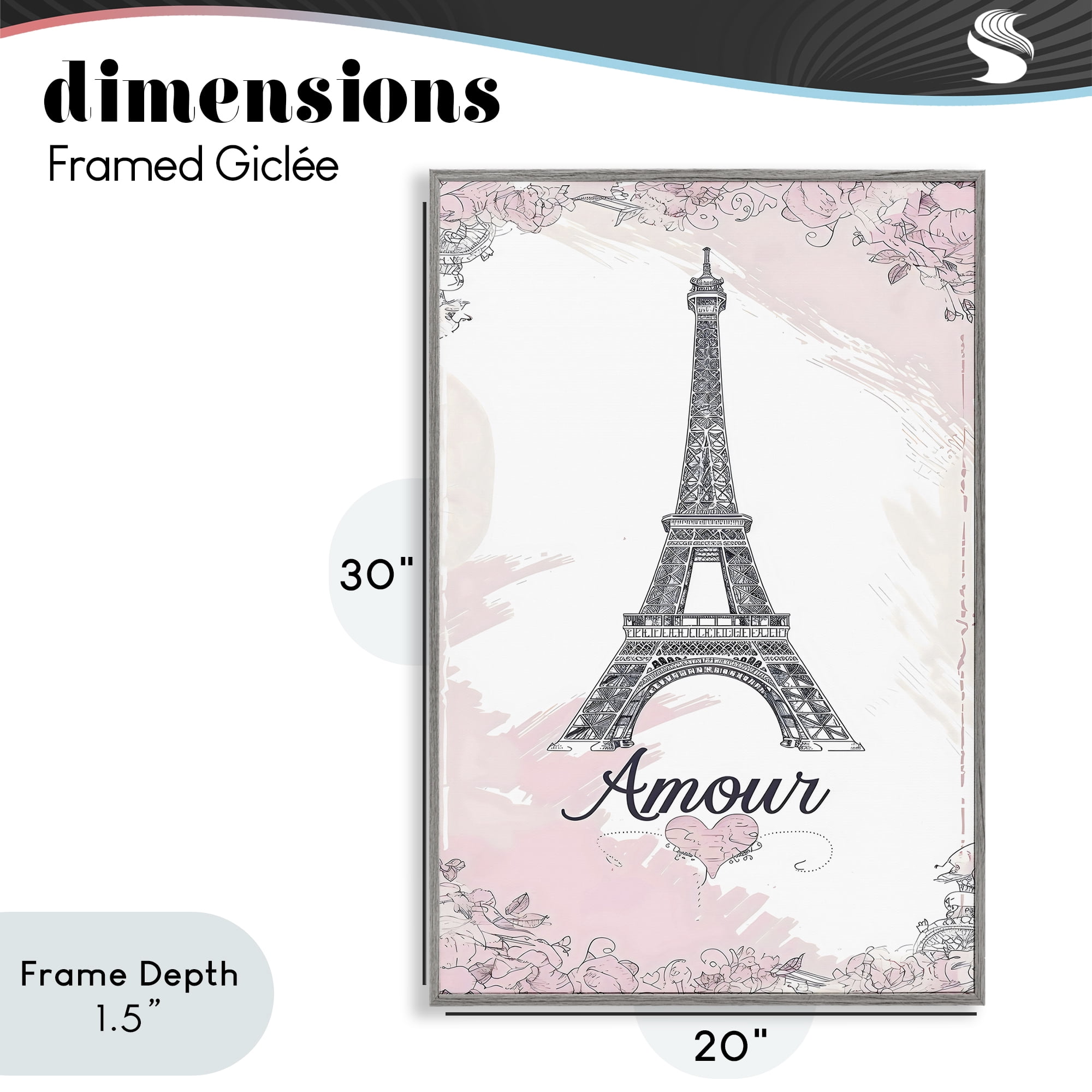 Stupell Industries Amour Vintage Eiffel Tower Gray Framed Giclee Art, design by Creative Studio