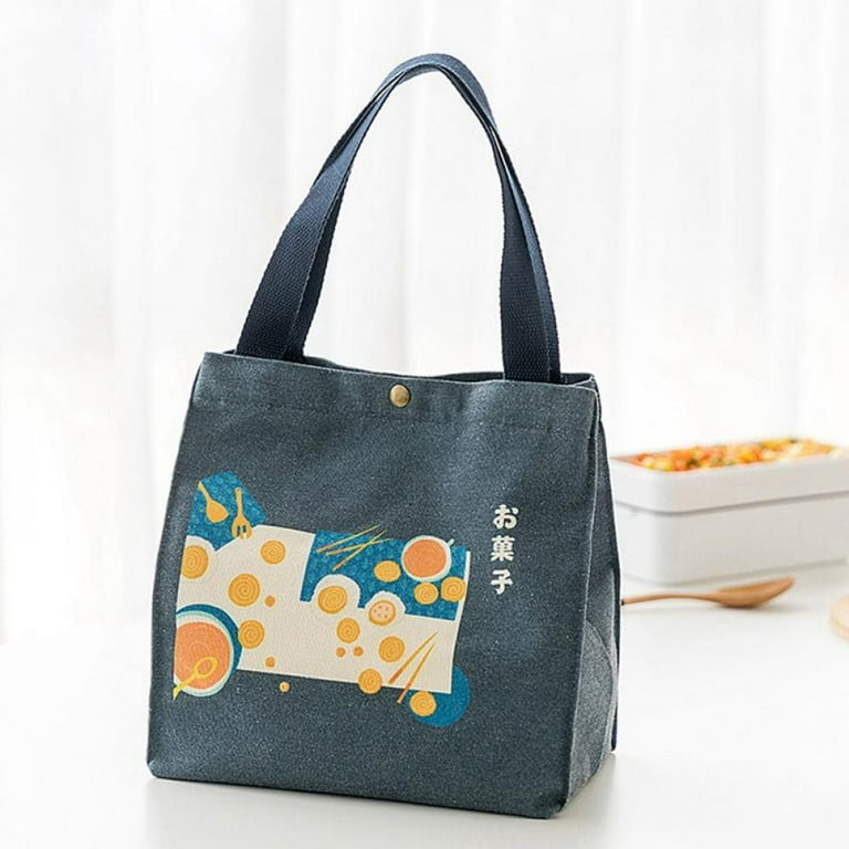 Canvas Drawstring Lunch Bag Insulated Lunch Tote Japanese Style Bento Tote Bag Reusable Lunch Bag Insulated Handbag Tote Bag with Handle and