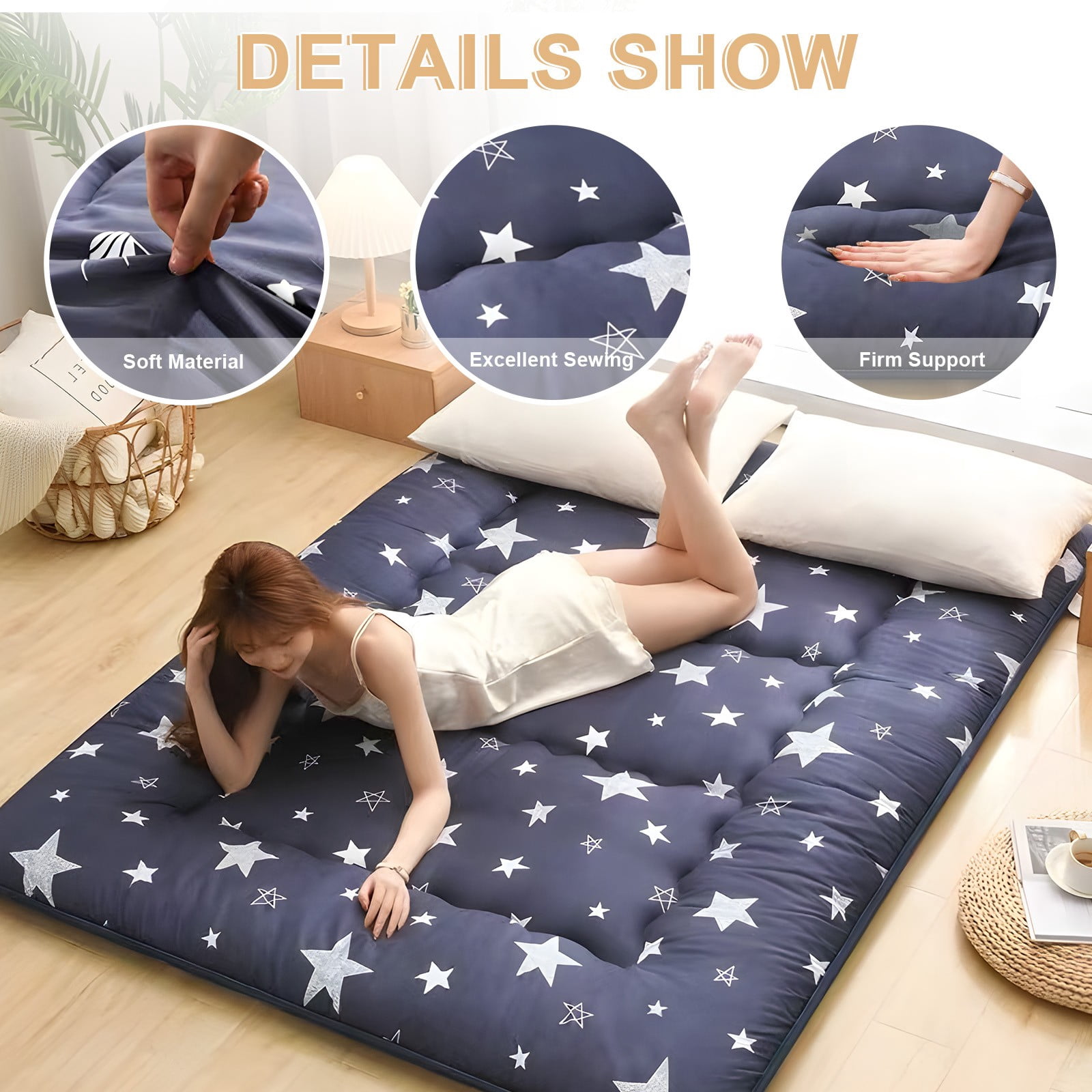 Lovote 4" Thick Floor Mattress - Japanese Futon Tatami Pad, Roll-Up Sleeping Mat for Guest/Bedroom