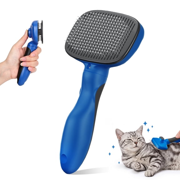 Euqvunn Self Cleaning Slicker Brush for Cats&Dogs, Skin Friendly Deshedding Grooming Brush, Removes Loose Fur & Tangles, Deshedding and Hair Removal for Long and Short Haired Pets, Blue-Black