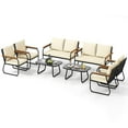 thumbnail image 1 of Costway 8 PCS Patio Furniture Set with Tempered Glass Coffee Table PE Wicker Rattan Chairs, 1 of 10