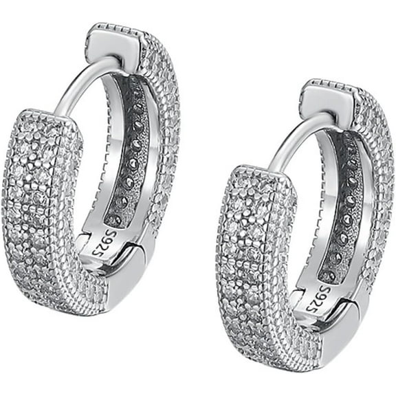 18K White Gold Plated 925 Sterling Silver Moissanite Hoop Earring Lab Diamond Earrings D Color VVS1 Moissanite Earrings for Men Women