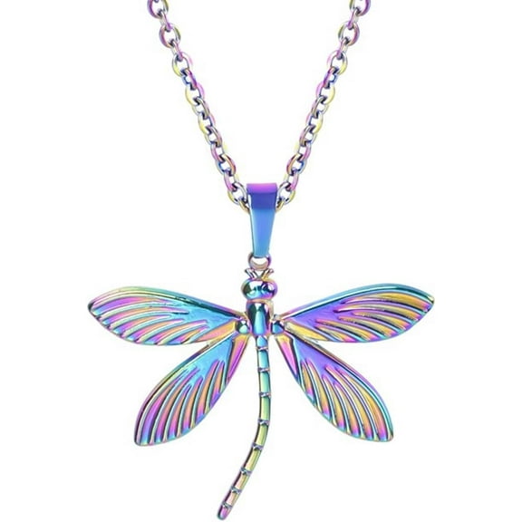Stainless Steel Dragonfly Style Holiday Cocktail Party Statement School Class Pendant Necklace