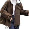thumbnail image 2 of jtjvou Fashion Women Casual Button Pocket Drawstring Collar Long Sleeve Hoodless Coat Solid Color Comfortable Stylish Outwear Daily Wear for Various Occasions Brown XXL, 2 of 7