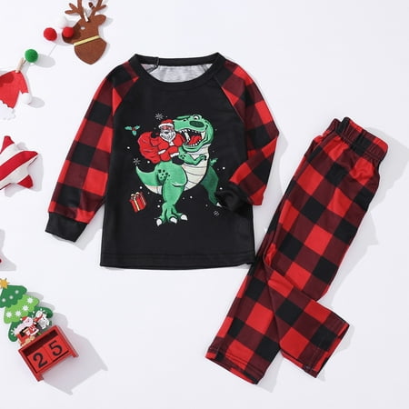 

ERTUTUYI Kids Merry Christmas Plaid Family Clothes Matching Cute Prints Sets Kids Long Sleeve Tops Pants Plaid Prints Set Red 8