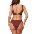 thumbnail image 3 of INSPIRE CHIC Women's Cutout Racerback Ribbed Bikini Sets, 2 Piece Scoop Neck Top Triangle Bottom Swimwear Bathing Suits X-Small Red Brown, 3 of 5