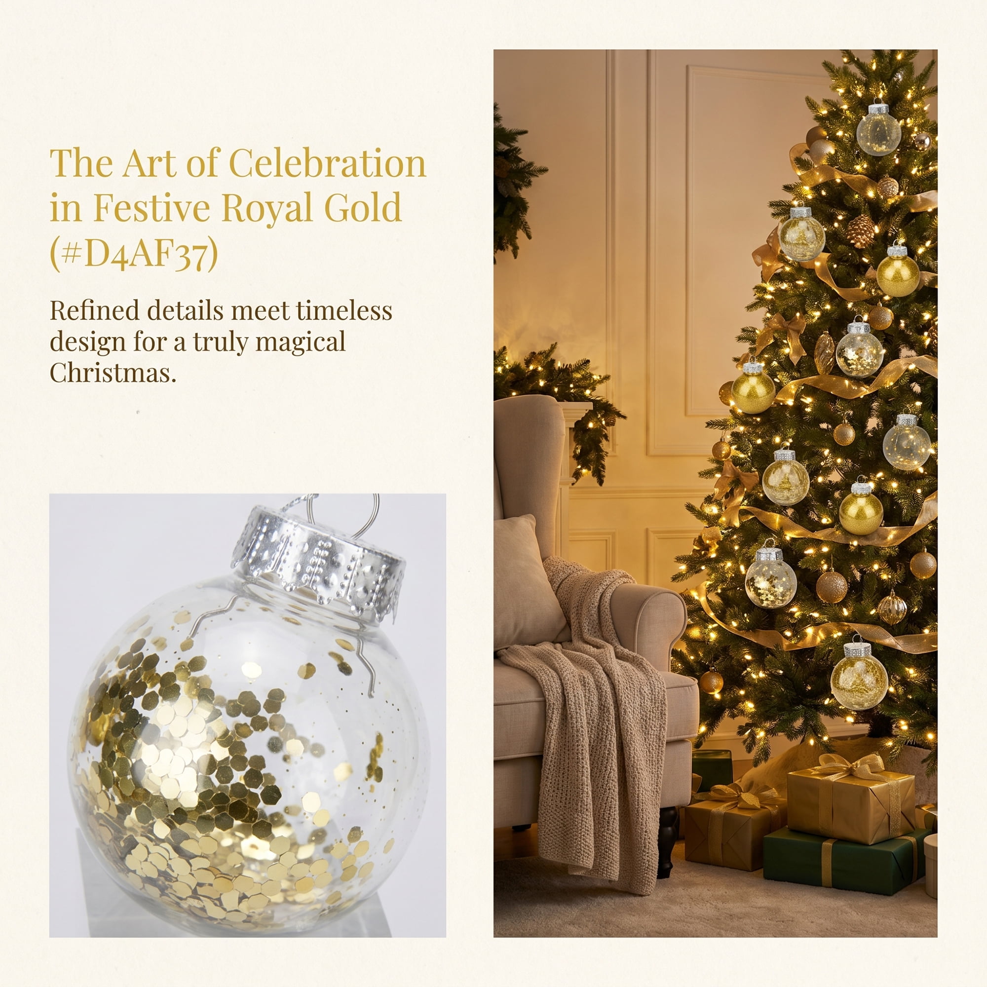 Unique Bargains Christmas Tree Ornaments - 24 Pack Baubles Shatterproof Balls Gold 2.4"