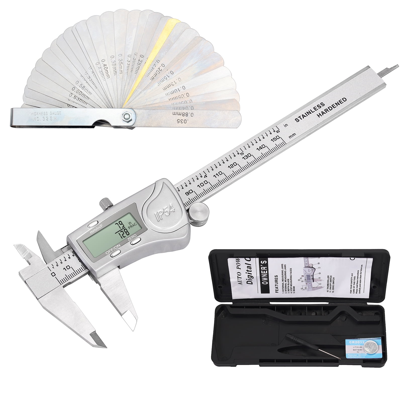 Silver eSynic Digital Vernier Caliper 150mm/6Inch Plastic Stainless Steel Electronic Caliper Fractions/Inch/Metric Conversion Measuring Tool for Length Width Depth Inner Outer Diameter 