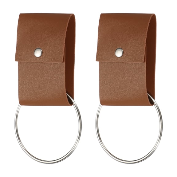 2 Pcs Towel Ring Holder with Loop, Kitchen Bathroom Dish Towels Holder Leather Wall Hook Oven Door Hanger for Home, Brown