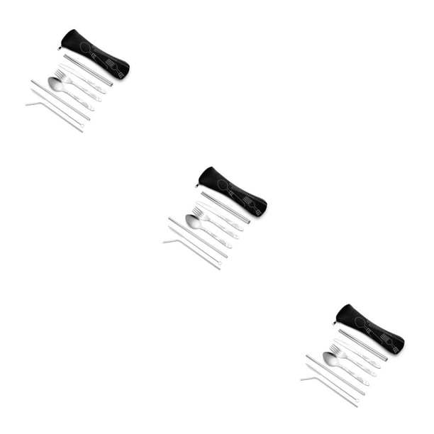 Bewildely Juego de cubiertos antideslizantes de acero inoxidable, juego de vajilla portátil para el almuerzo, caja Bento, tenedor reutilizable, Type1 NO1