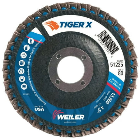 UPC: 0012382512255 | TIGER X Flap Disc  4 1/2 in Flat  80 Grit  7/8 in Arbor