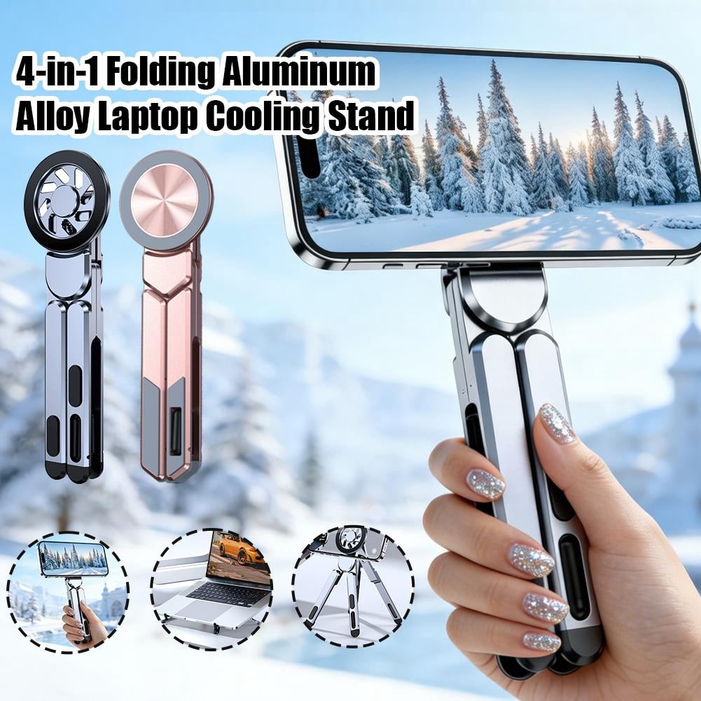 Aluminum Foldable Laptop Stand for Desk & Travel, Magnetic Grip Multi-Angle Support for Phones 4.7-16", Tablets, iPad, 3-in-1 Portable Computer Riser
