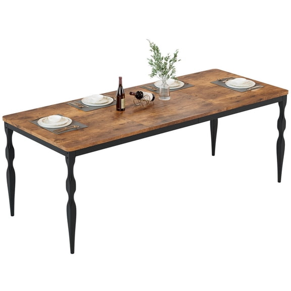 78 Inch Dining Table for 8, Farmhouse Rectangular Kitchen Table with Heavy Duty Legs, Long Wooden Dining Room Table for Kitchen Living Room, Brown