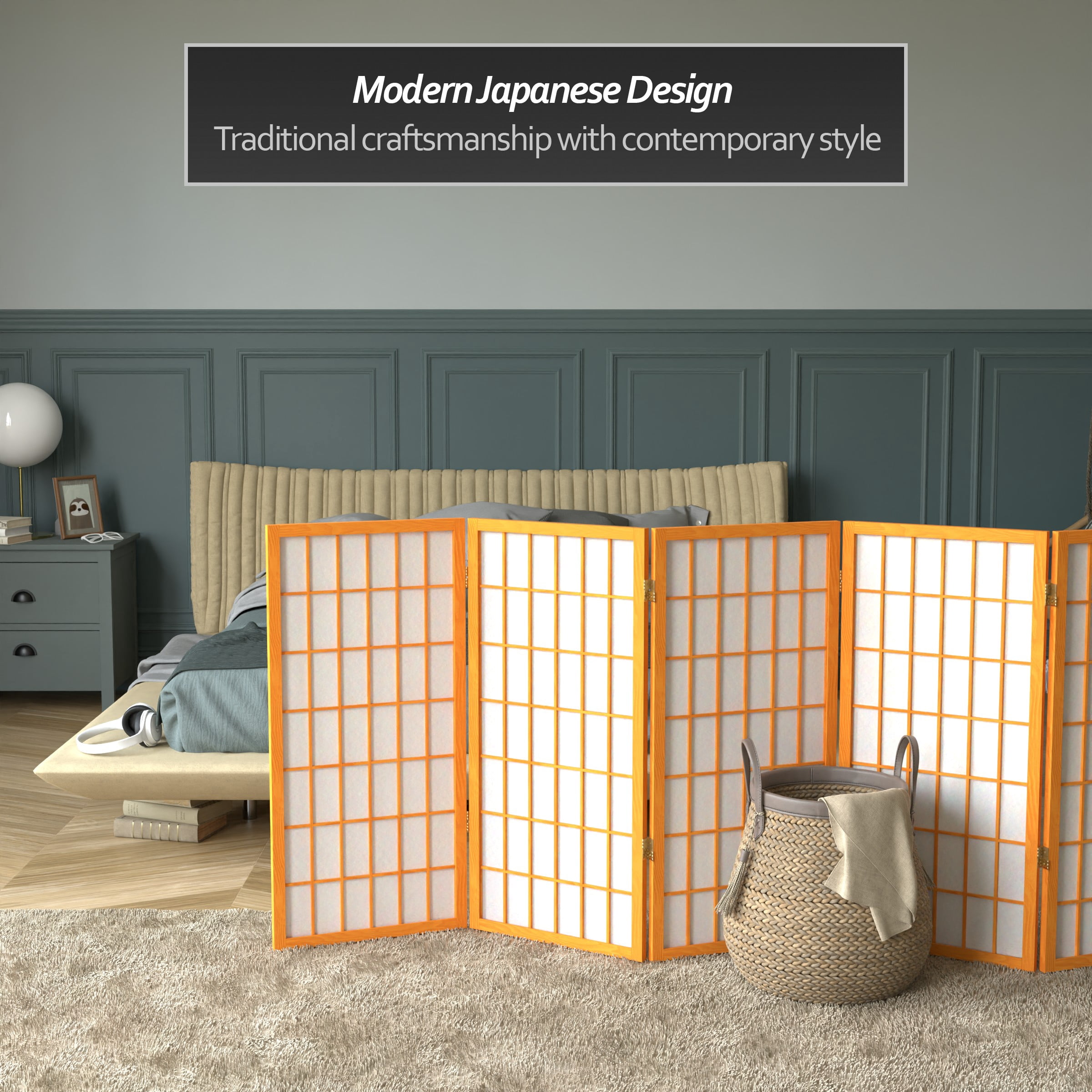 3 ft. Tall Classic Japanese Window Pane Lattice Privacy Screen - Honey - 5 Panels