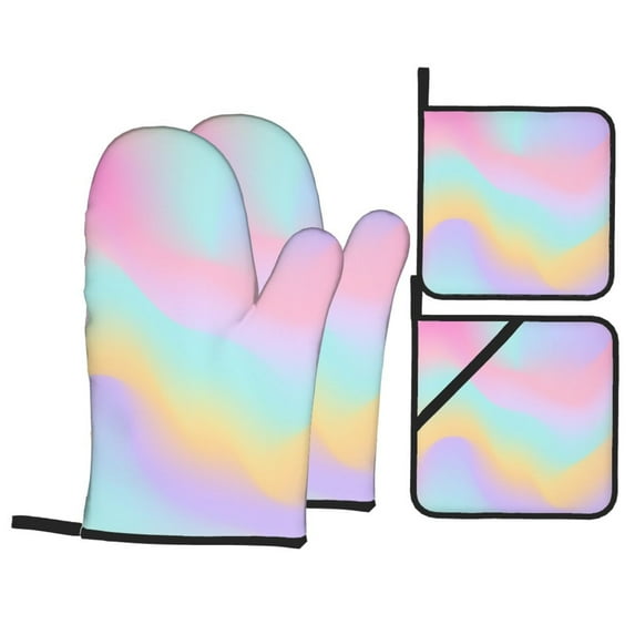 YFYANG Oven Mitts and Pot Holders Sets 4 Pieces, Non-Slip Heat Resistant Dream Pastel Kitchen Glove Pot Mat for Cooking and Baking